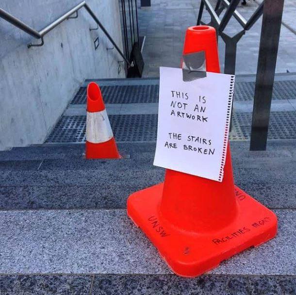 Only at our UNSW Art & Design campus would you have to clarify art vs dangerous obstacle! #thisisnotart #maybeitis